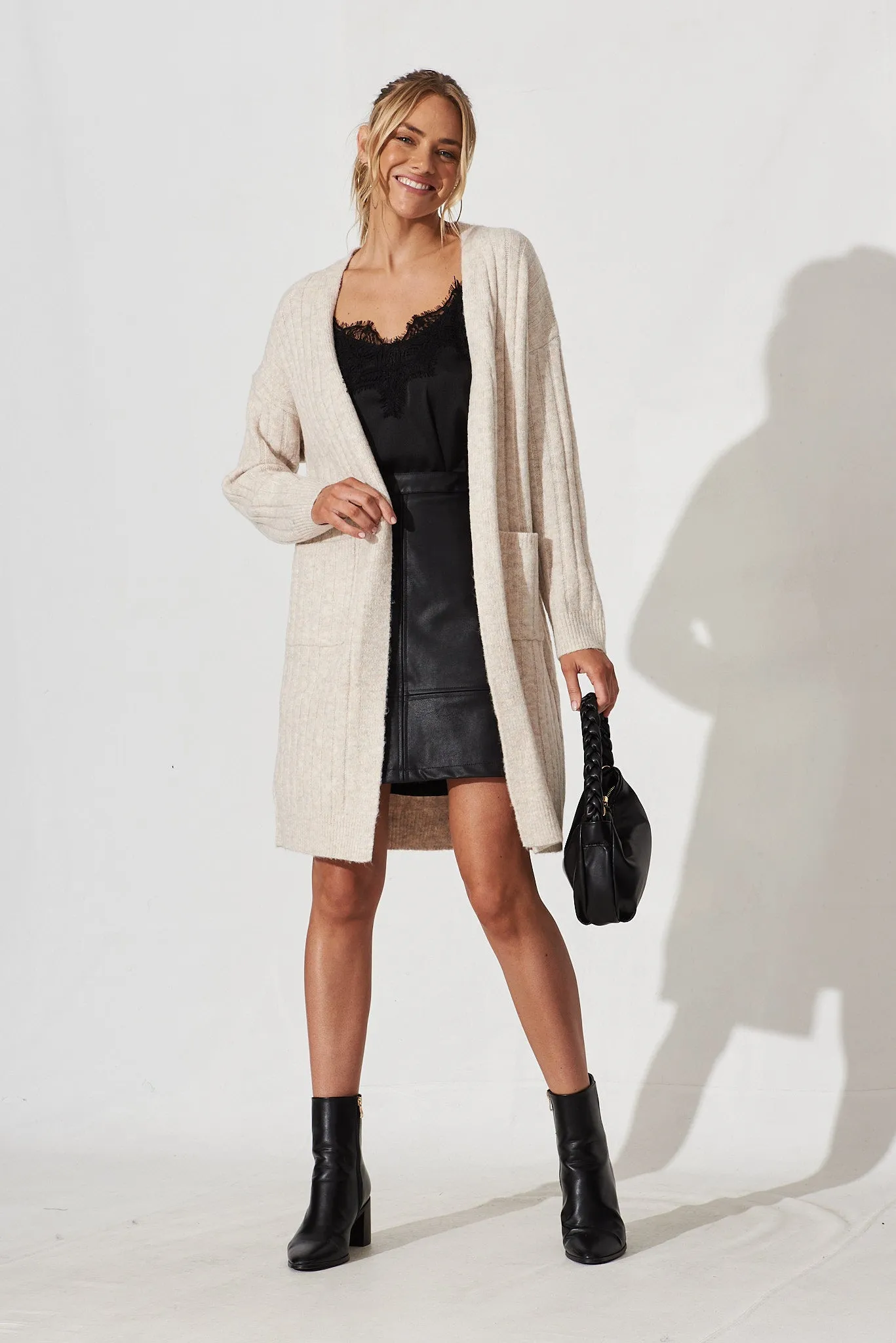 Kingsdene Knit Cardigan In Beige Marle Wool Blend