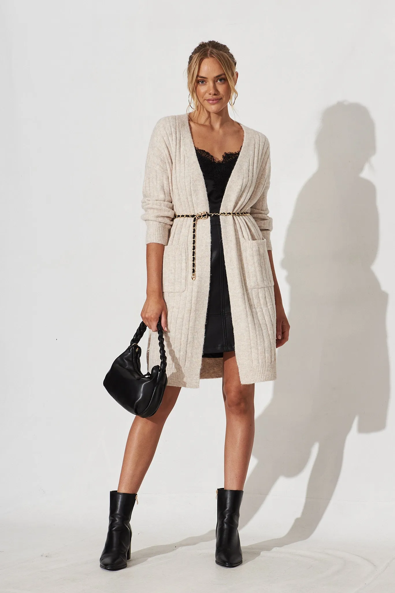 Kingsdene Knit Cardigan In Beige Marle Wool Blend