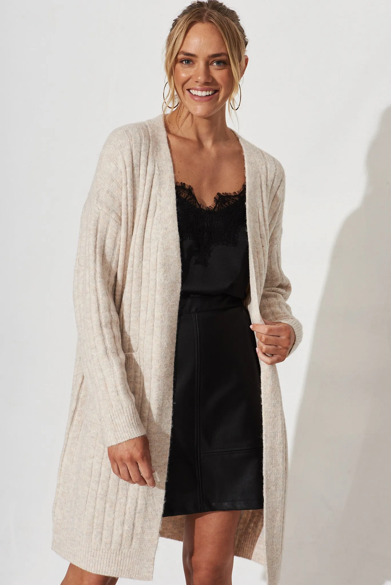 Kingsdene Knit Cardigan In Beige Marle Wool Blend