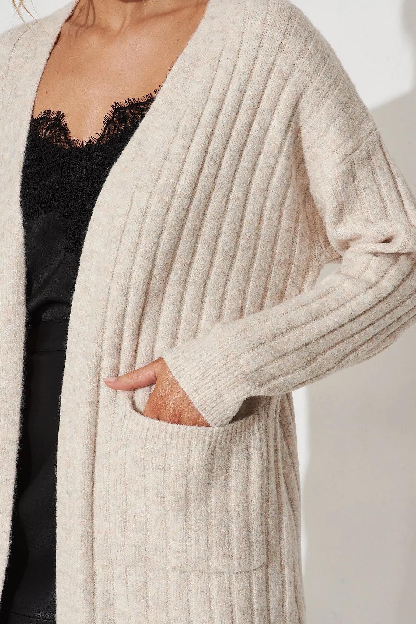 Kingsdene Knit Cardigan In Beige Marle Wool Blend