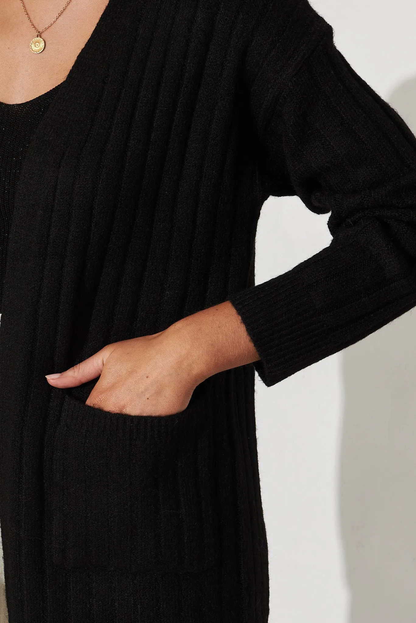 Kingsdene Knit Cardigan In Black Wool Blend