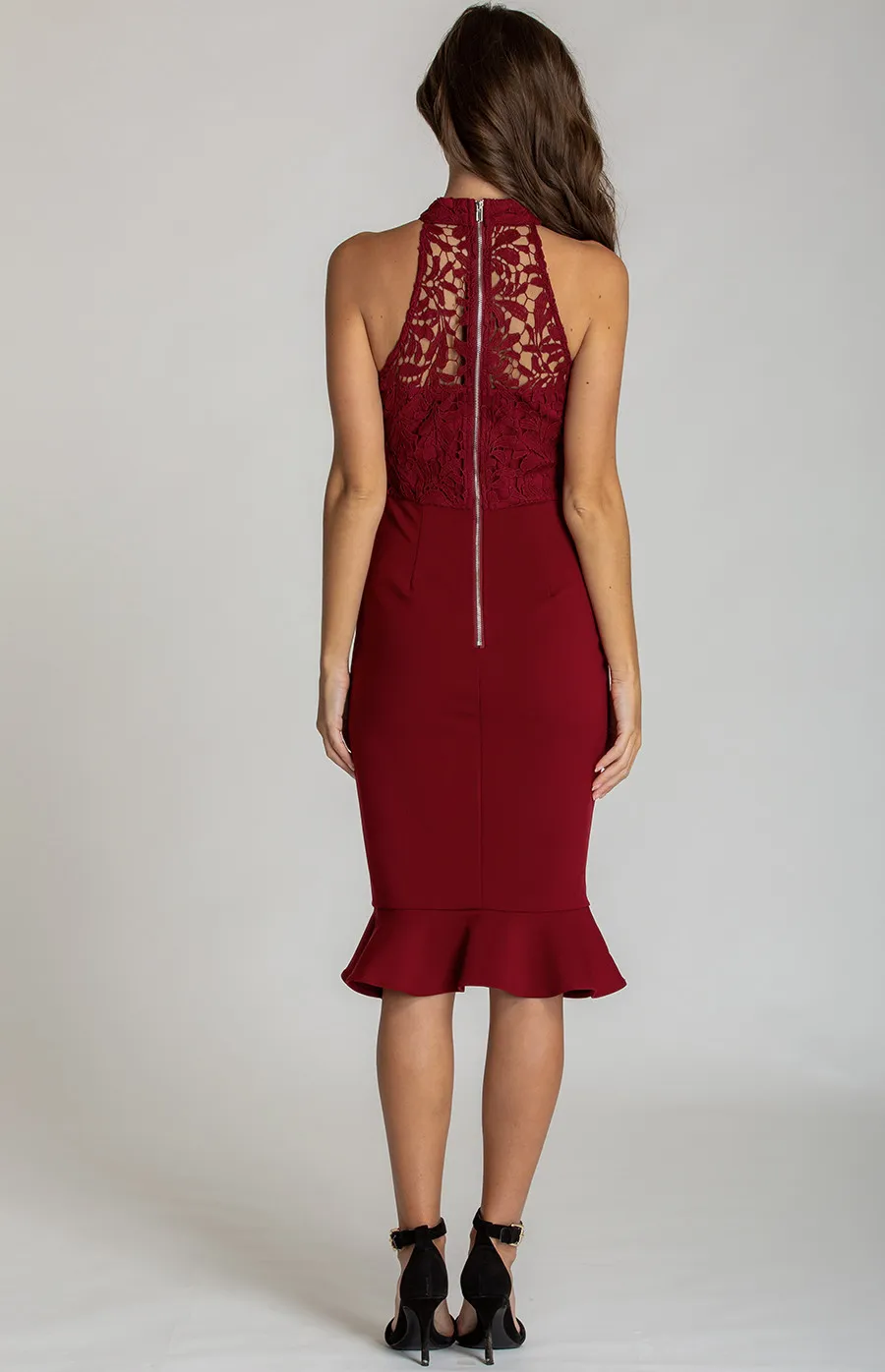 Lace Contrast Halter Neckline Dress (SDR518A)