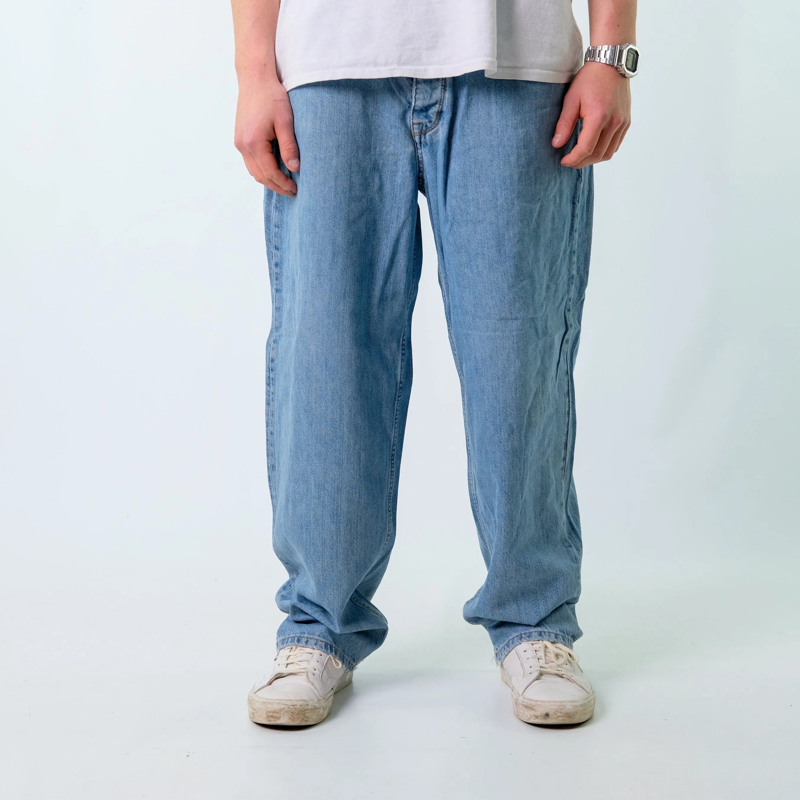 Light Blue 90s Homeboy Loud Couture Denim Jeans Pants (34x30)