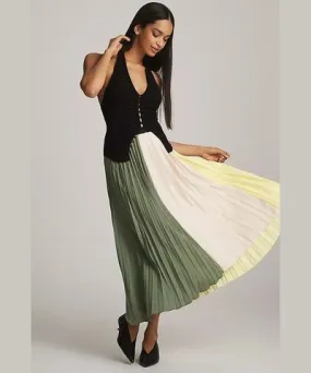 Maeve Pleated Colorblock Midi Skirt