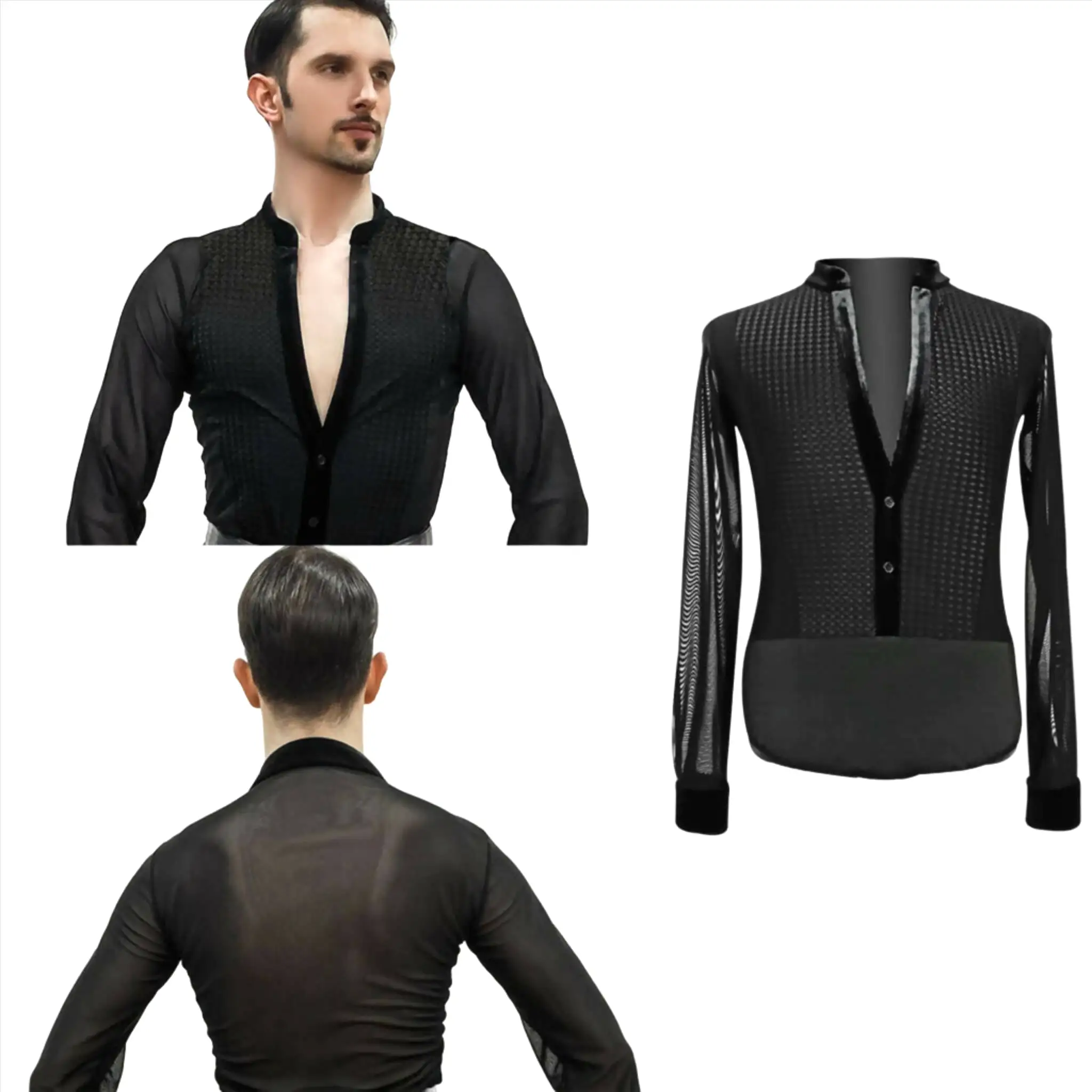 Men Latin Shirt with Black Velvet Details | ALW51