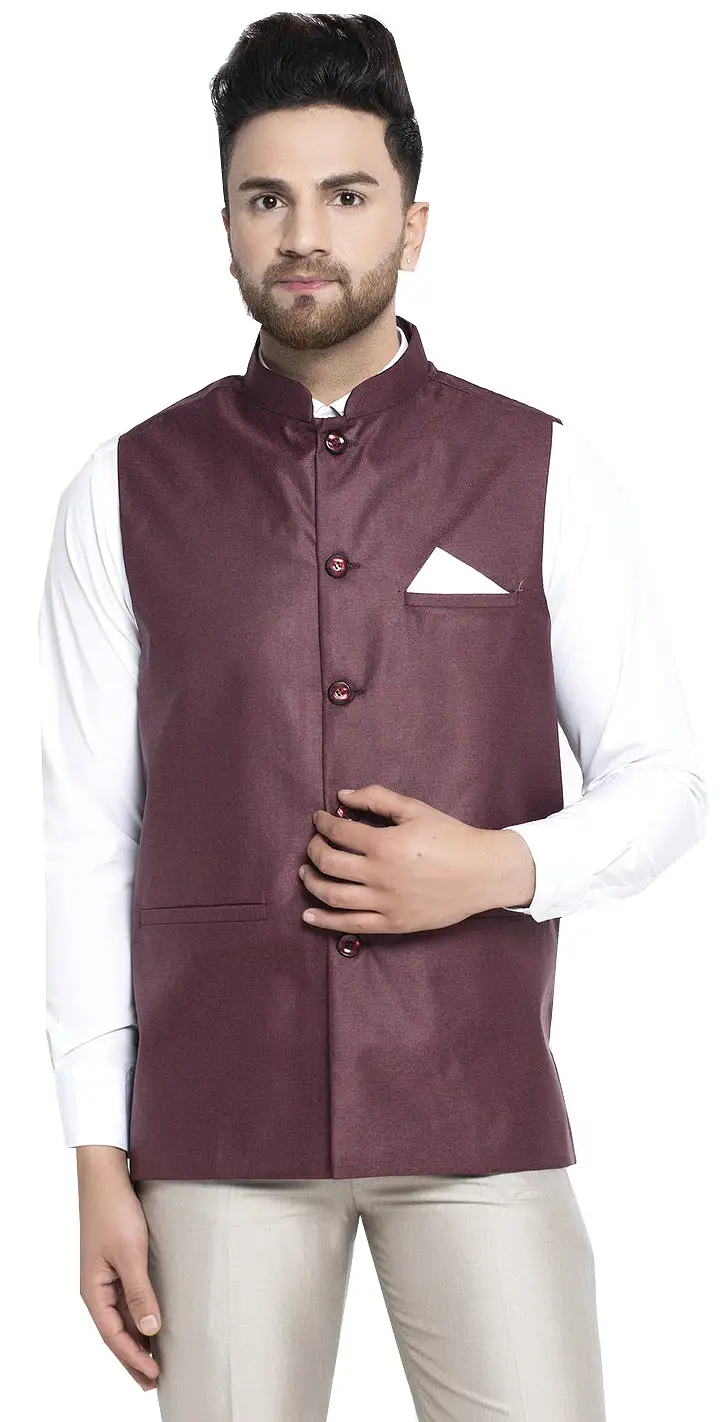 Men's Cotton Nehru Jacket Traditional India Waistcoat (Maroon)