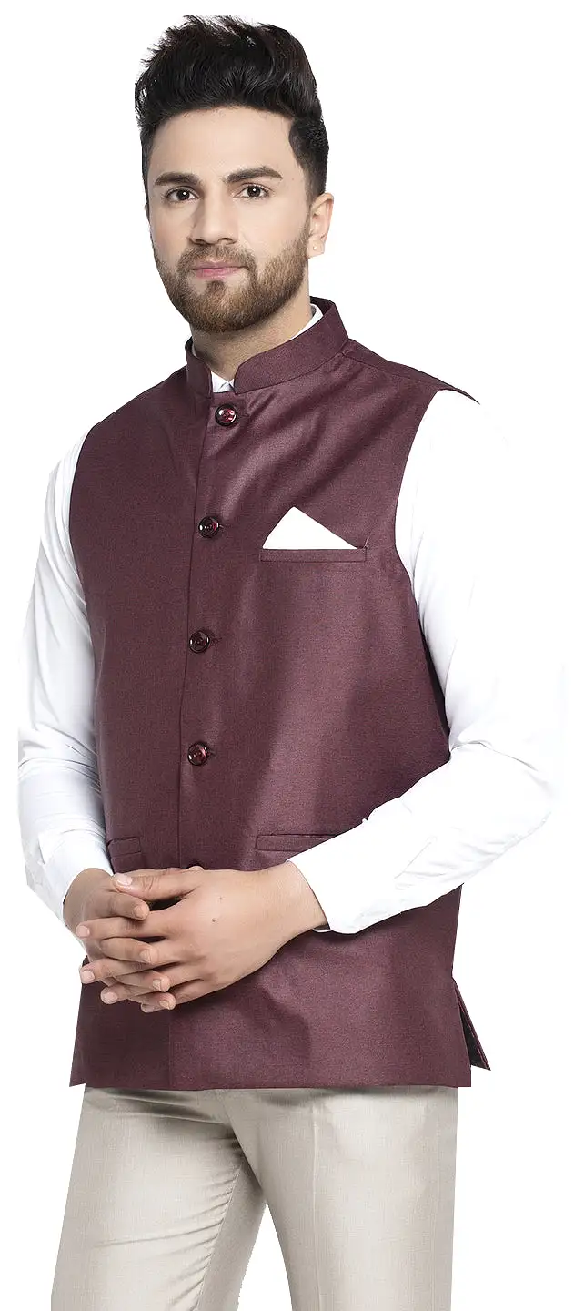 Men's Cotton Nehru Jacket Traditional India Waistcoat (Maroon)