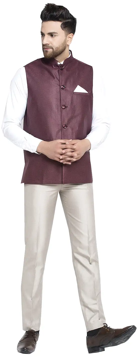 Men's Cotton Nehru Jacket Traditional India Waistcoat (Maroon)