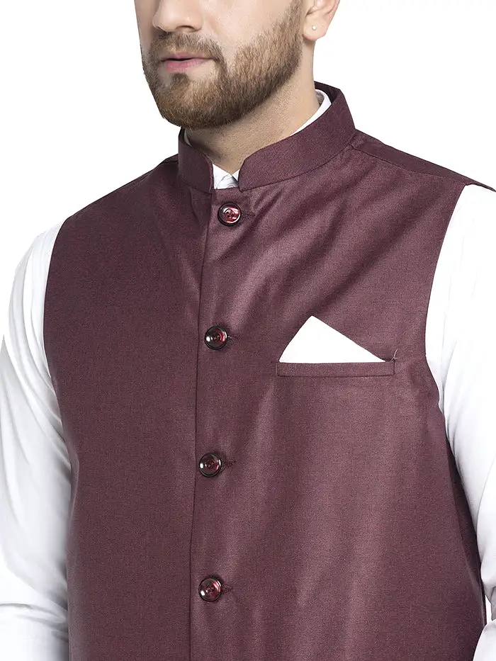 Men's Cotton Nehru Jacket Traditional India Waistcoat (Maroon)