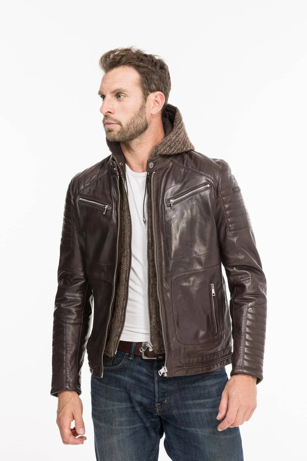 Men's hooded leather jacket togo redskins byron mojito