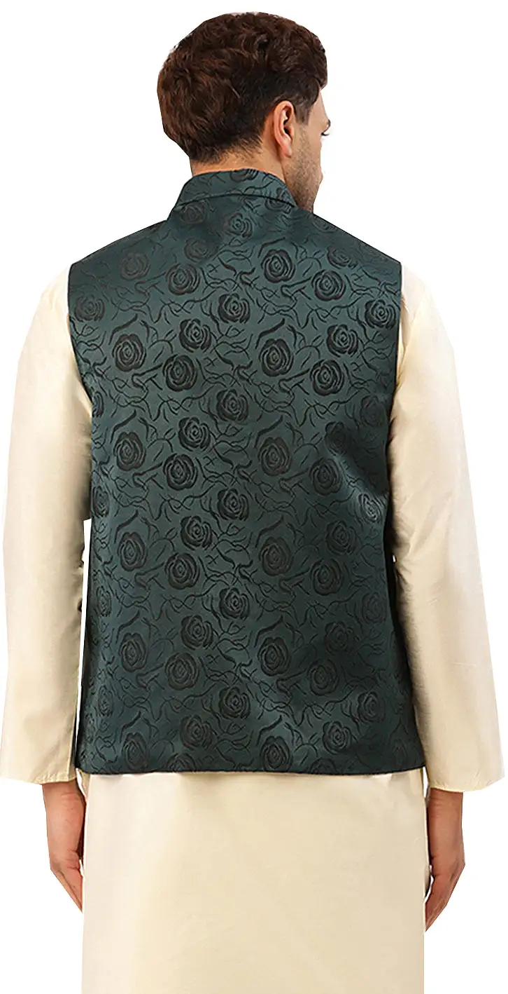 Men's Sleeveless Nehru Jacket Traditional India Waistcoat (Green)