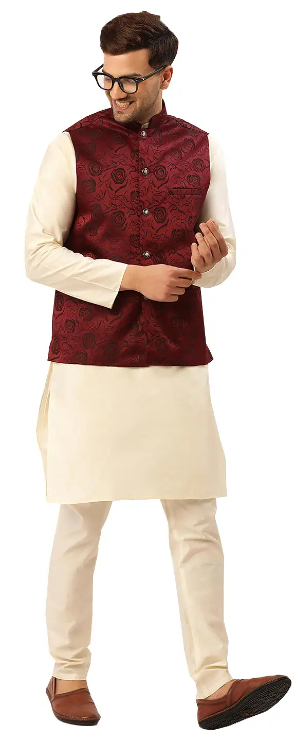 Men's Sleeveless Nehru Jacket Traditional India Waistcoat (Maroon)