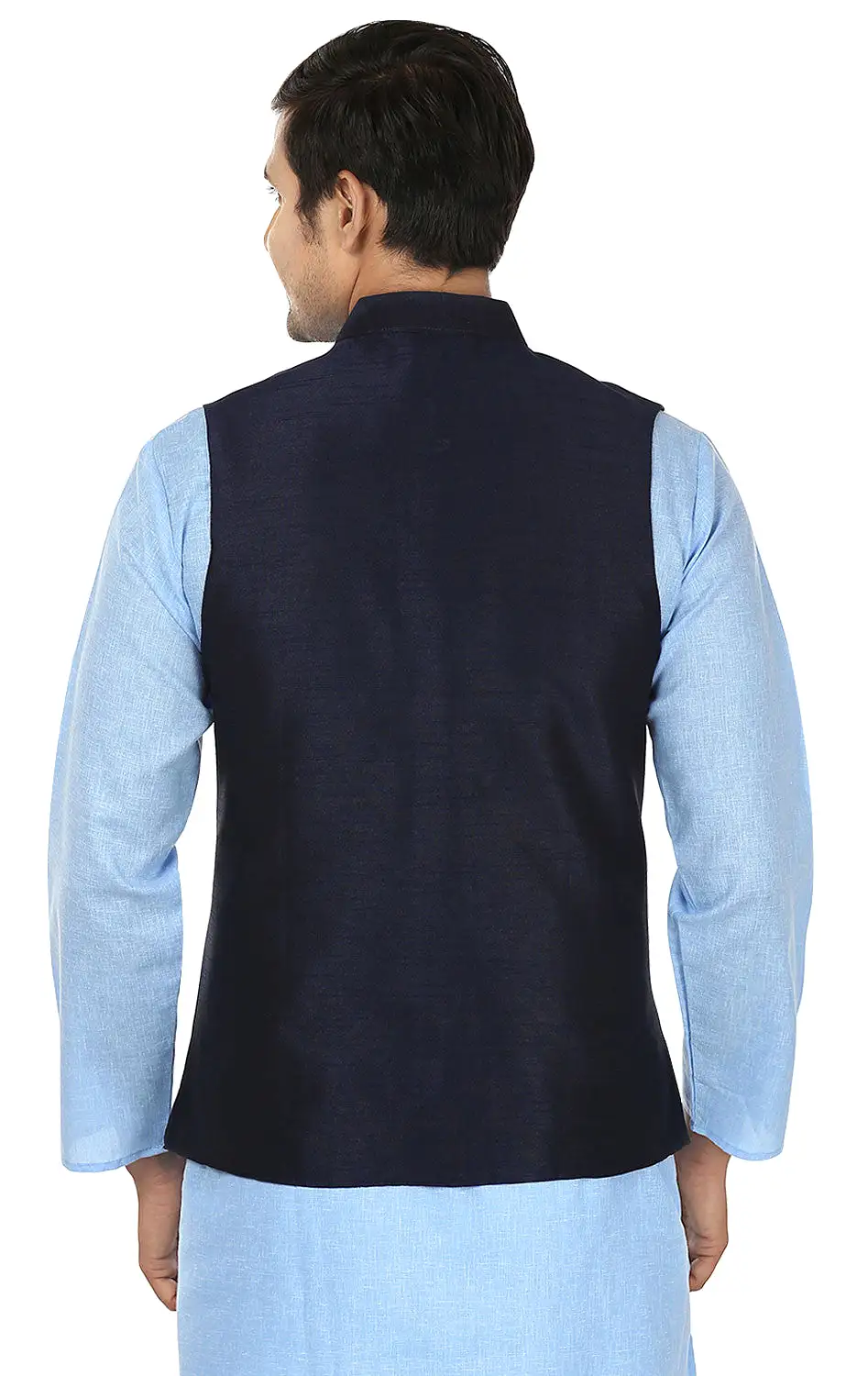 Men's Sleeveless Silk Nehru Jacket Traditional India Waistcoat (Blue)