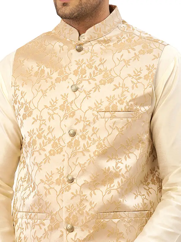 Men's Sleeveless Traditional Indian Closed Neck Waistcoat (Beige)