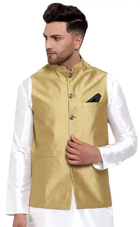 Men's Traditional Indian Closed Neck Waistcoat (Gold)