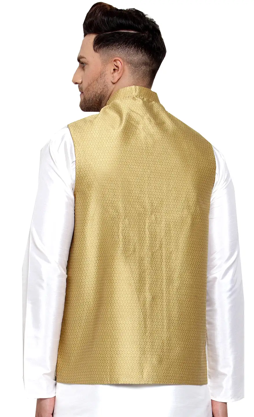 Men's Traditional Indian Closed Neck Waistcoat (Gold)