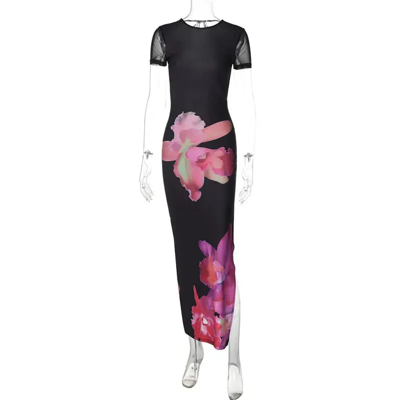 Midnight Flora Cap Sleeve Maxi