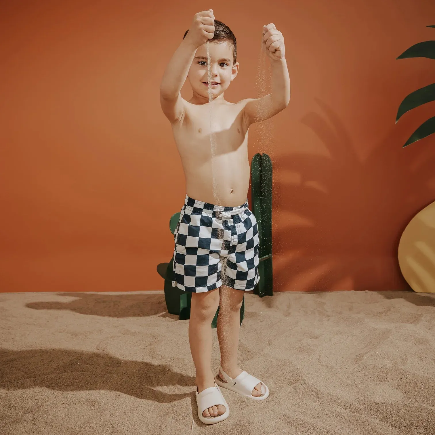 Miles The Label -Checkboard Swim Trunks