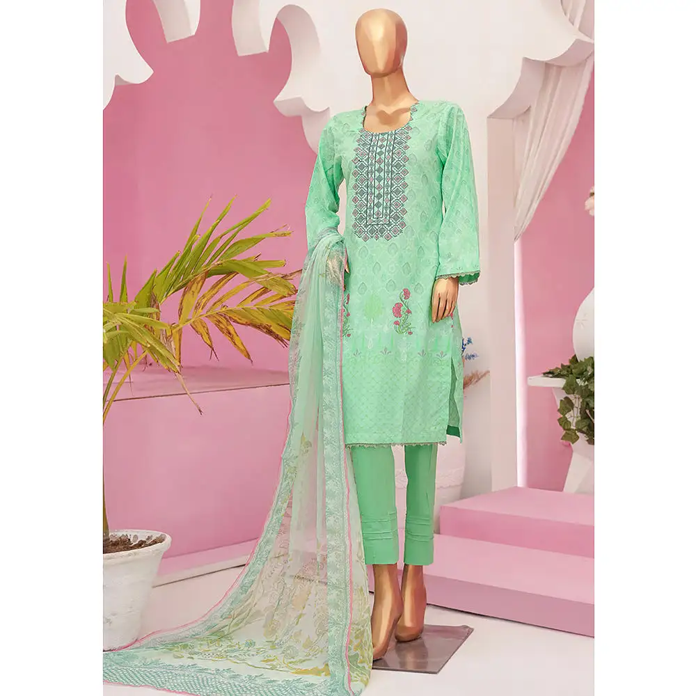 Mishal Printed Lawn Embroidered 3Pcs Suit with Bember Dupatta - 4