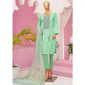 Mishal Printed Lawn Embroidered 3Pcs Suit with Bember Dupatta - 4