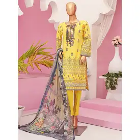 Mishal Printed Lawn Embroidered 3Pcs Suit with Bember Dupatta - 8