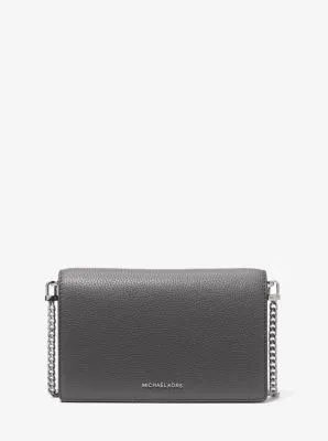 MK Jet Set Medium Pebbled Leather Crossbody Bag - Grey - Michael Kors