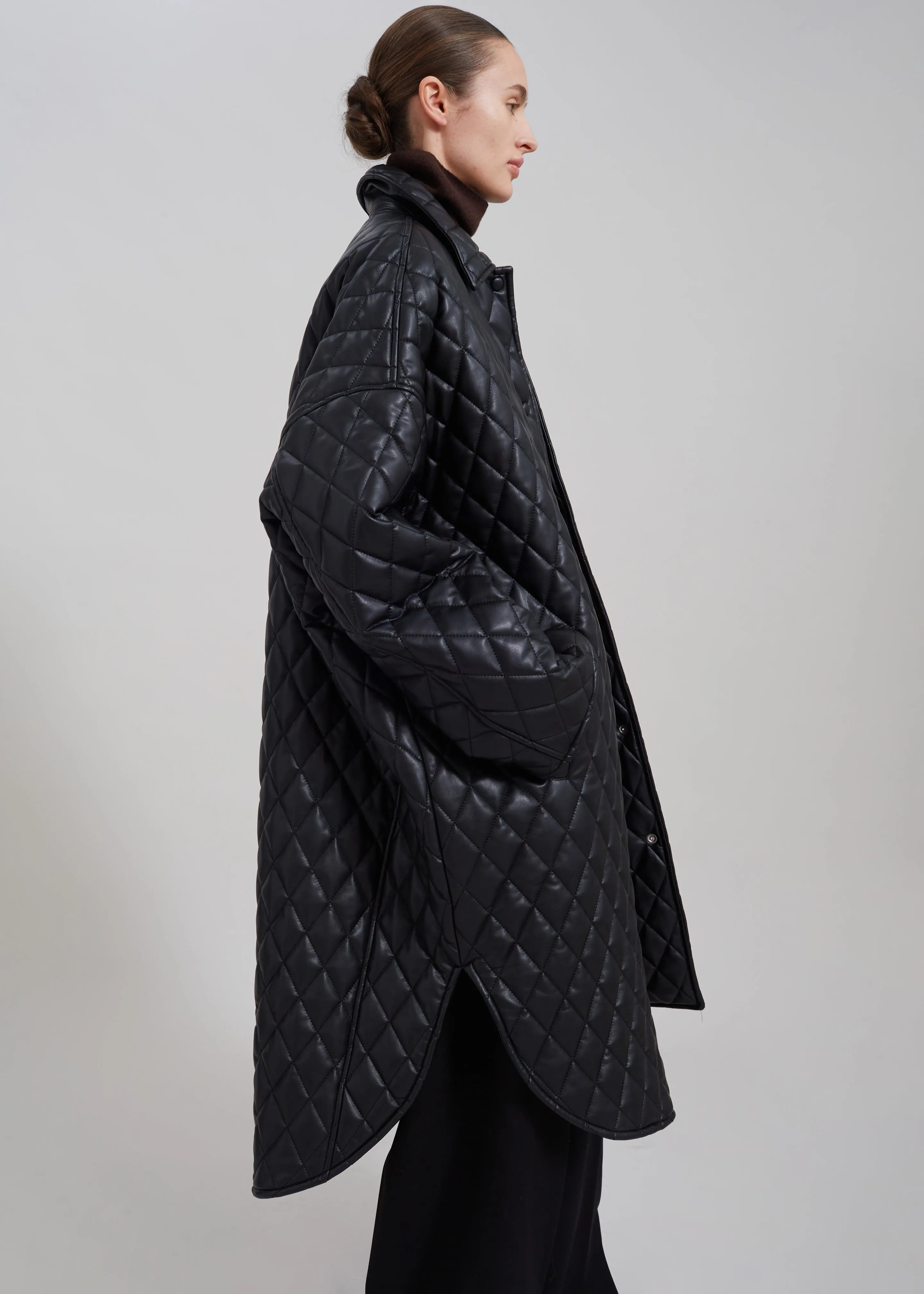 Montana Quilted Faux Leather Coat - Black