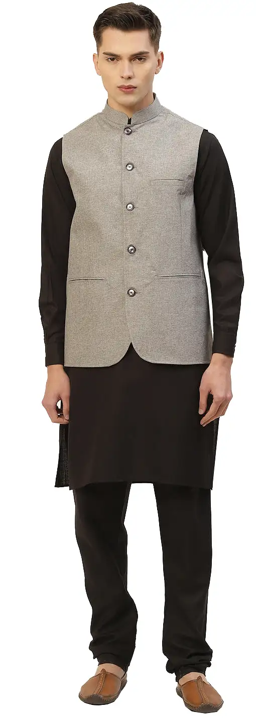 Nehru Jacket Traditional India Waistcoat Men's Sleeve Less Cotton (Grey)