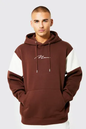 Oversized Man Signature Colour Block Hoodie | boohooMAN UK