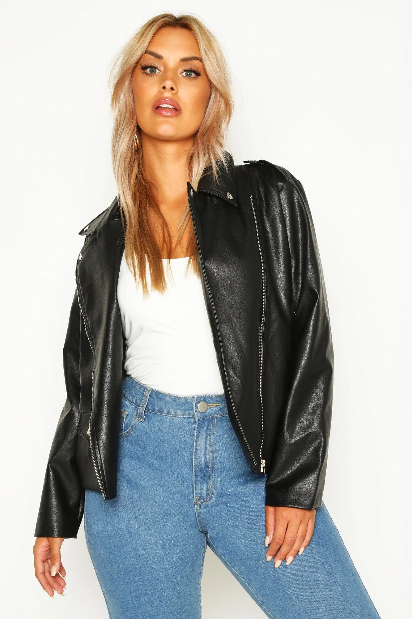 Plus Faux Leather Pu Jacket