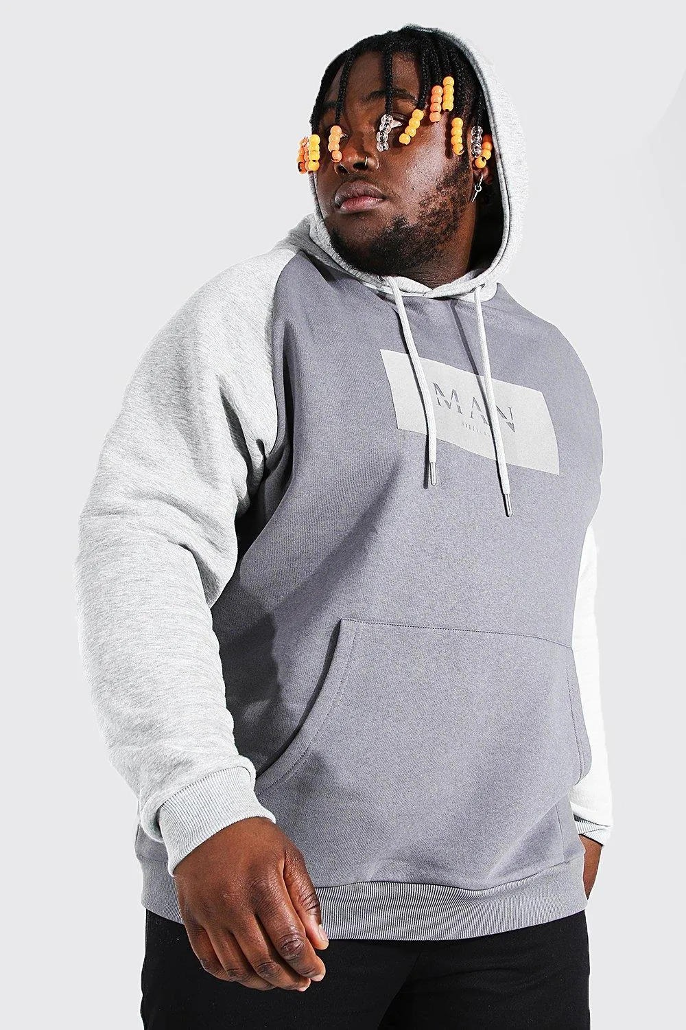 Plus Size MAN Roman Colour Block Hoodie