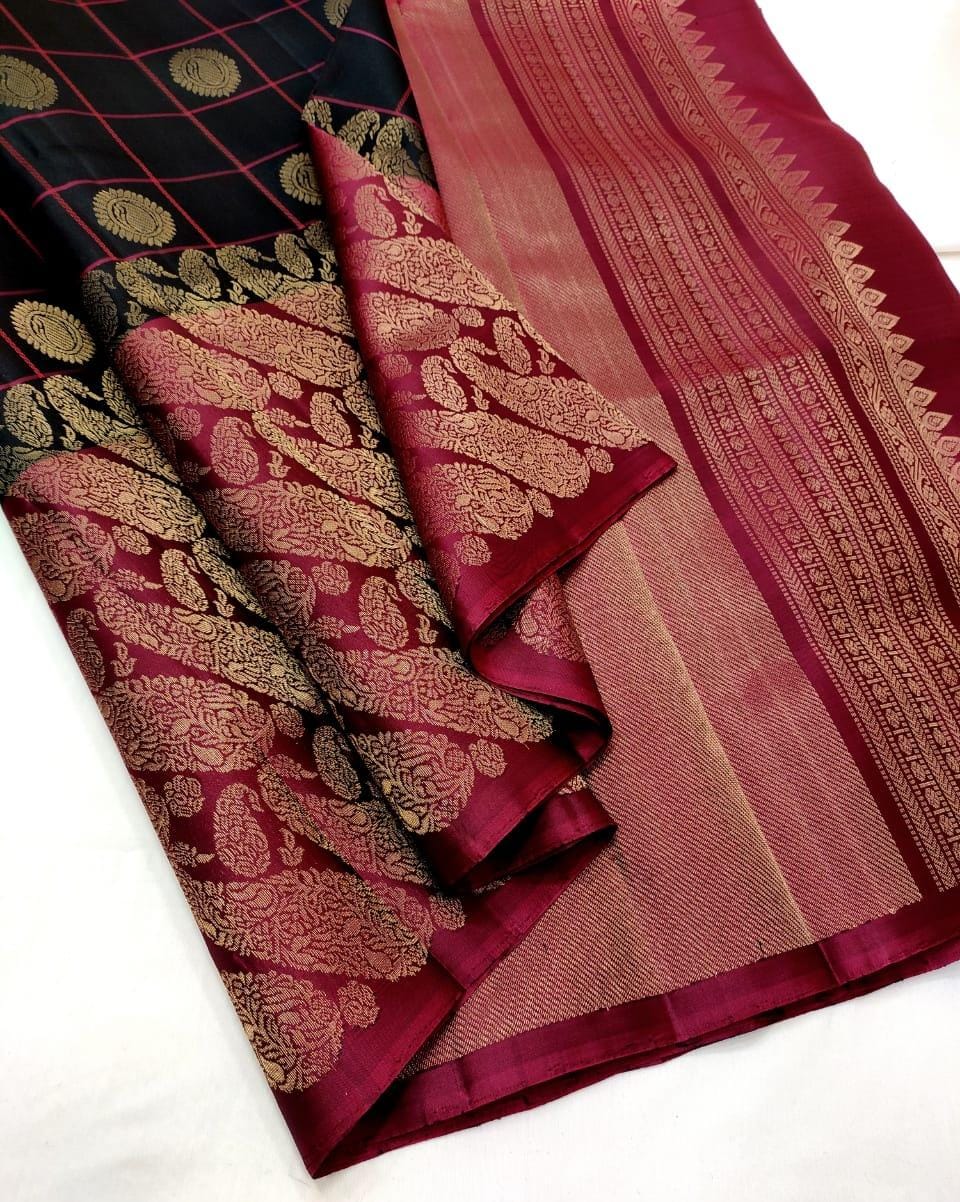 Priyamvada , Pure Kanchipuram Traditional Handloom Soft Silk Saree in Unique Design-PDS001KSRBL