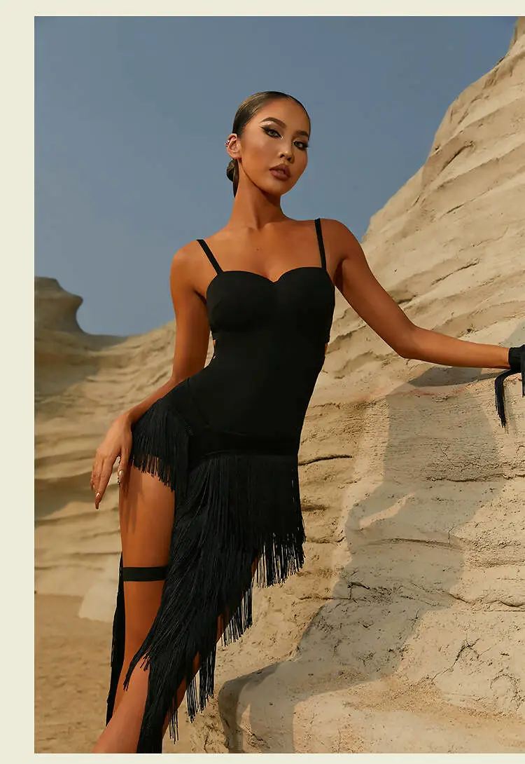 Radiant Black Fringe Latin Dance Set | 2326