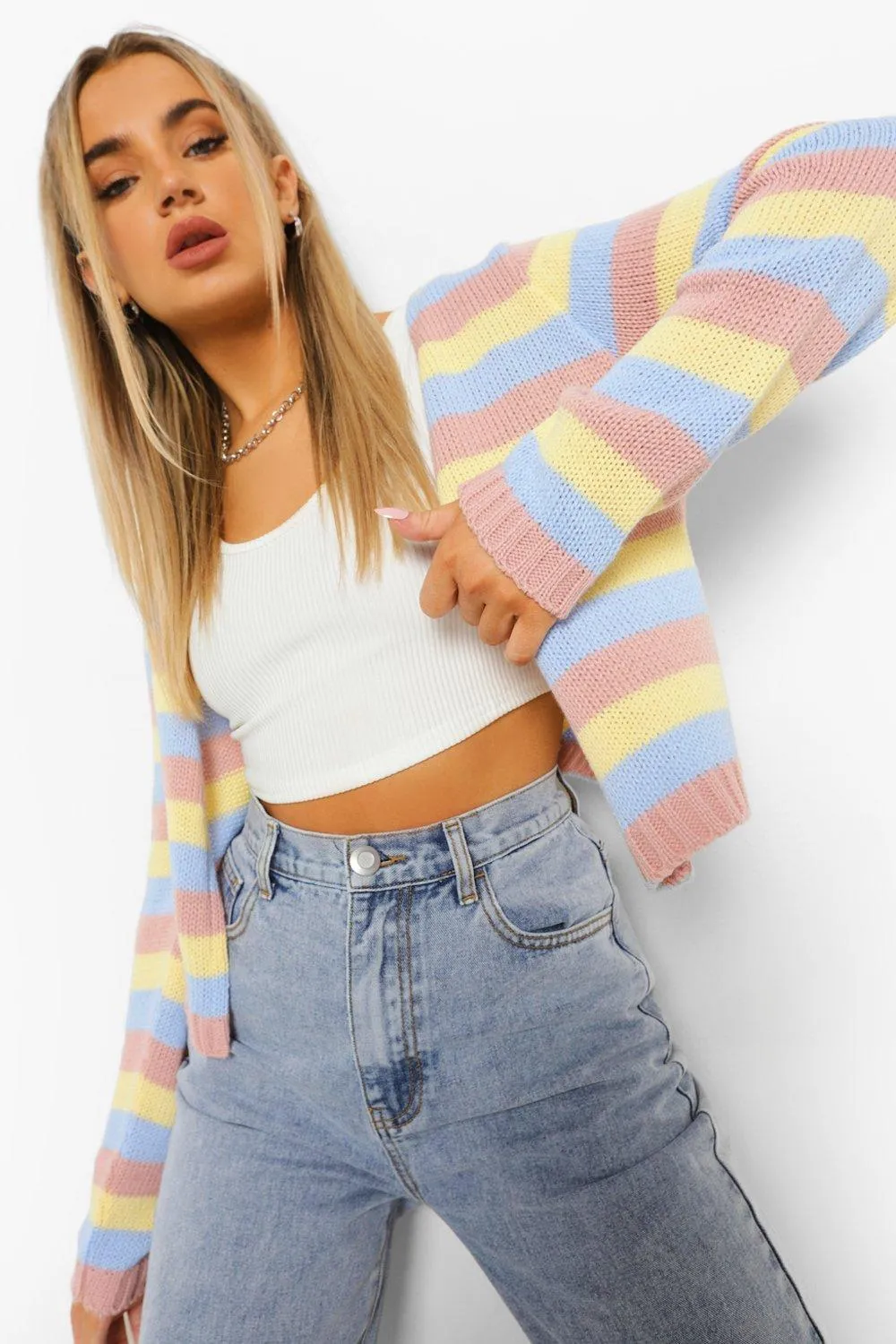 Rainbow Stripe Cropped Cardigan