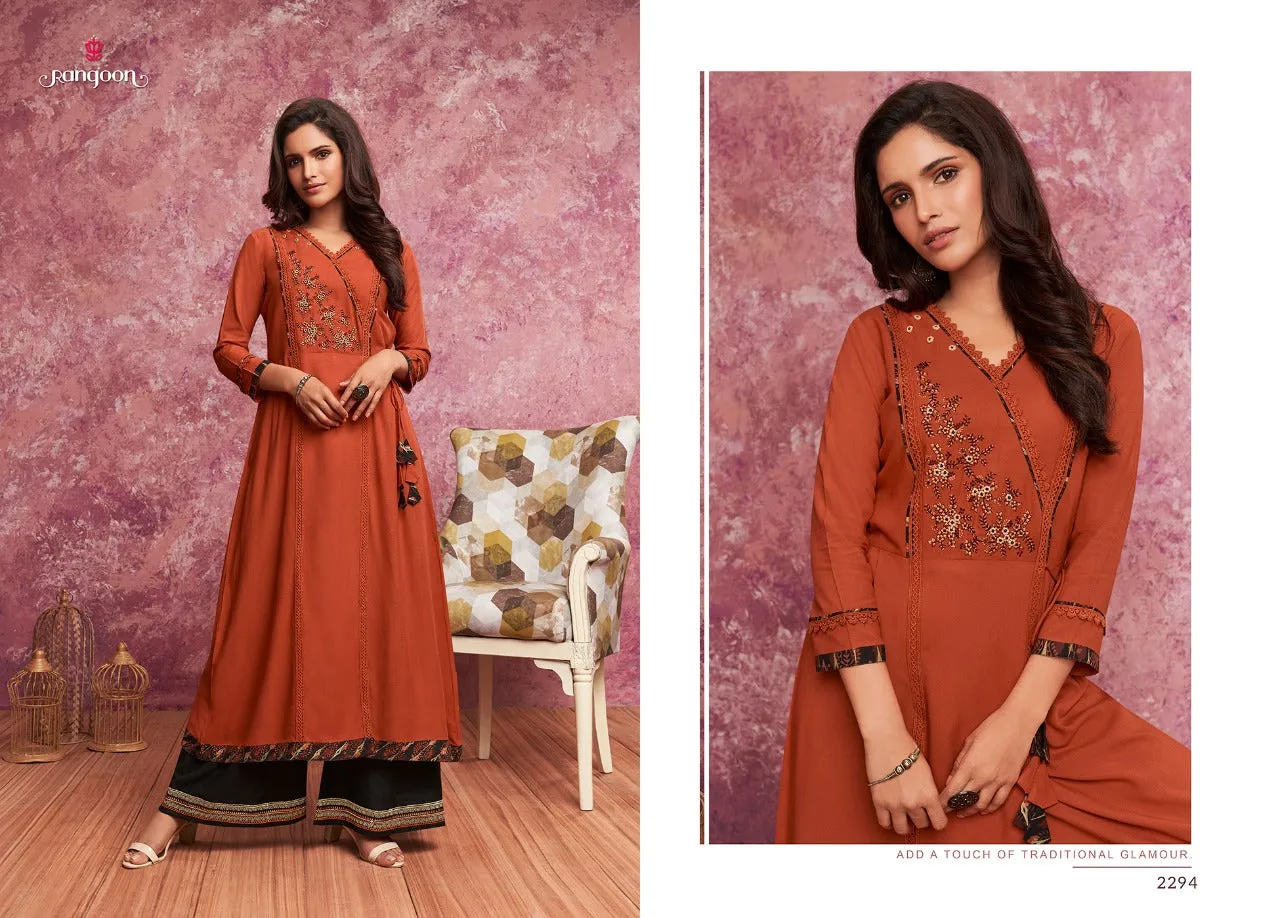 Rangoon Merry Embroidered Khatli Work Kurti Collection