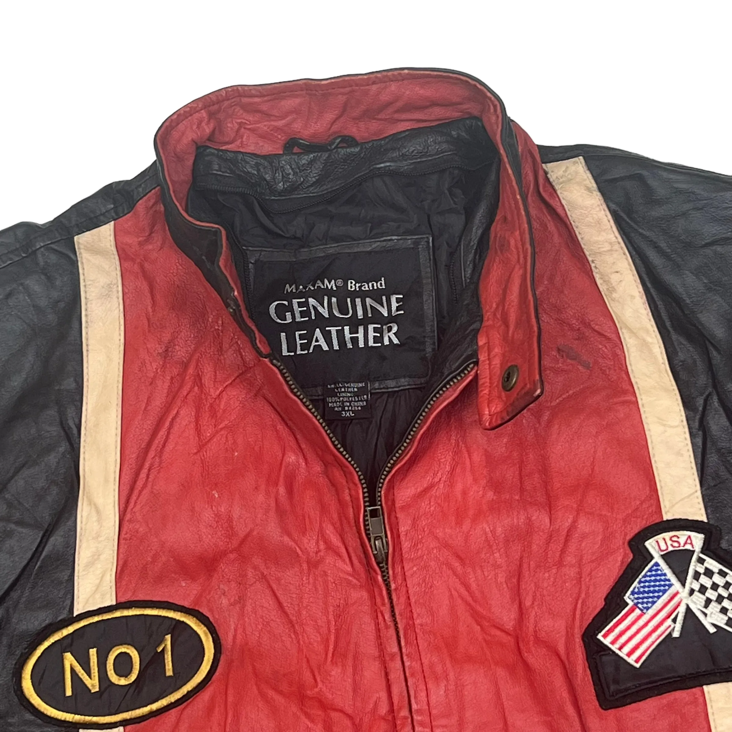 Red & Black USA Leather Racing Jacket