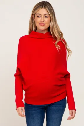 Red Funnel Neck Dolman Sleeve Maternity Sweater