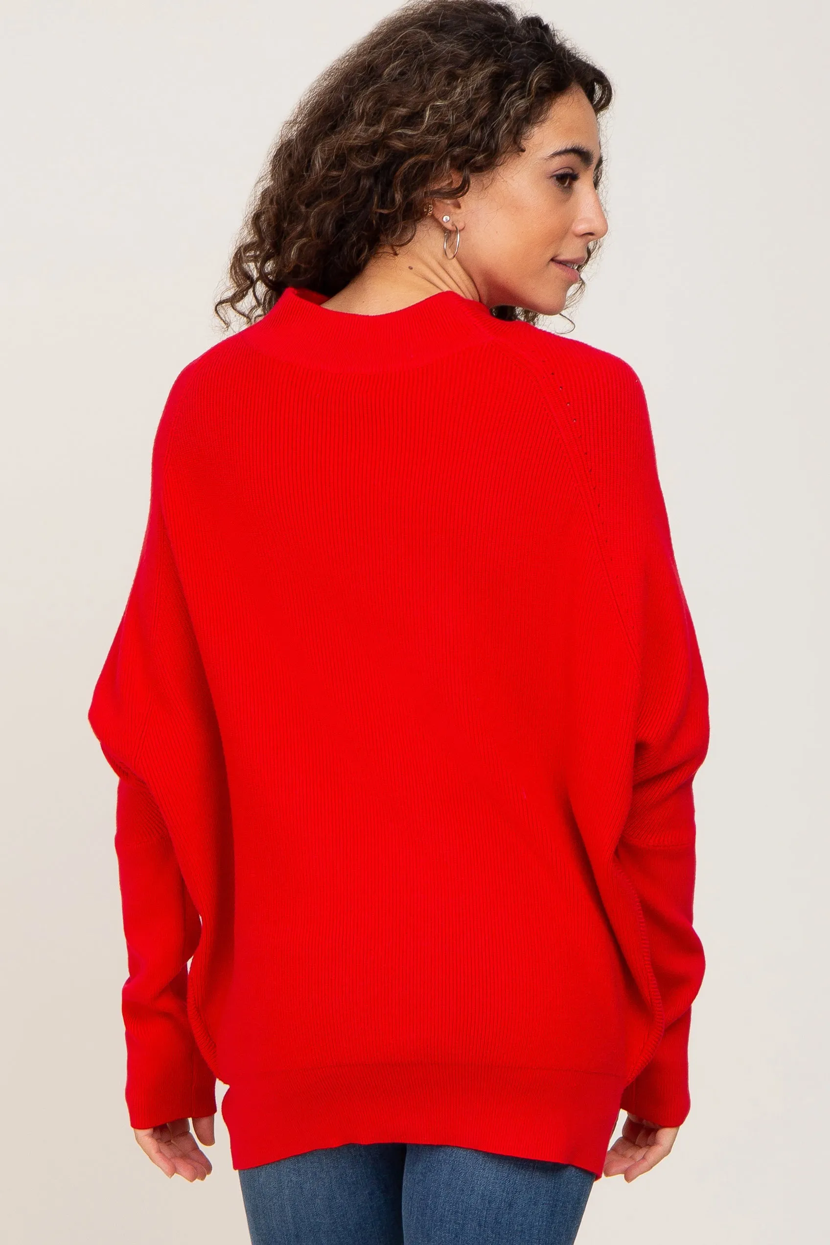 Red Funnel Neck Dolman Sleeve Sweater