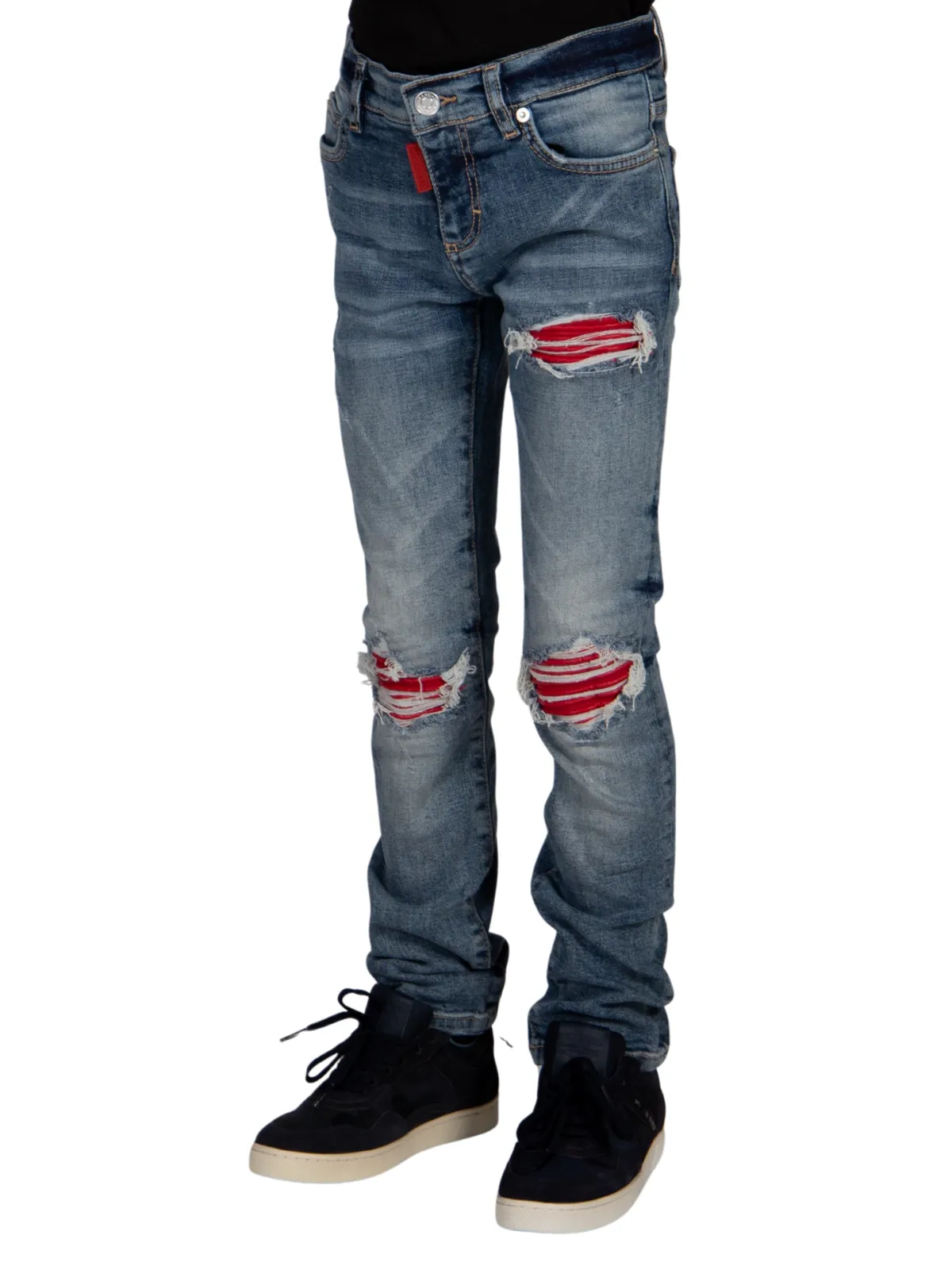 RED RIPPED BIKER JEANS KIDS | DENIM