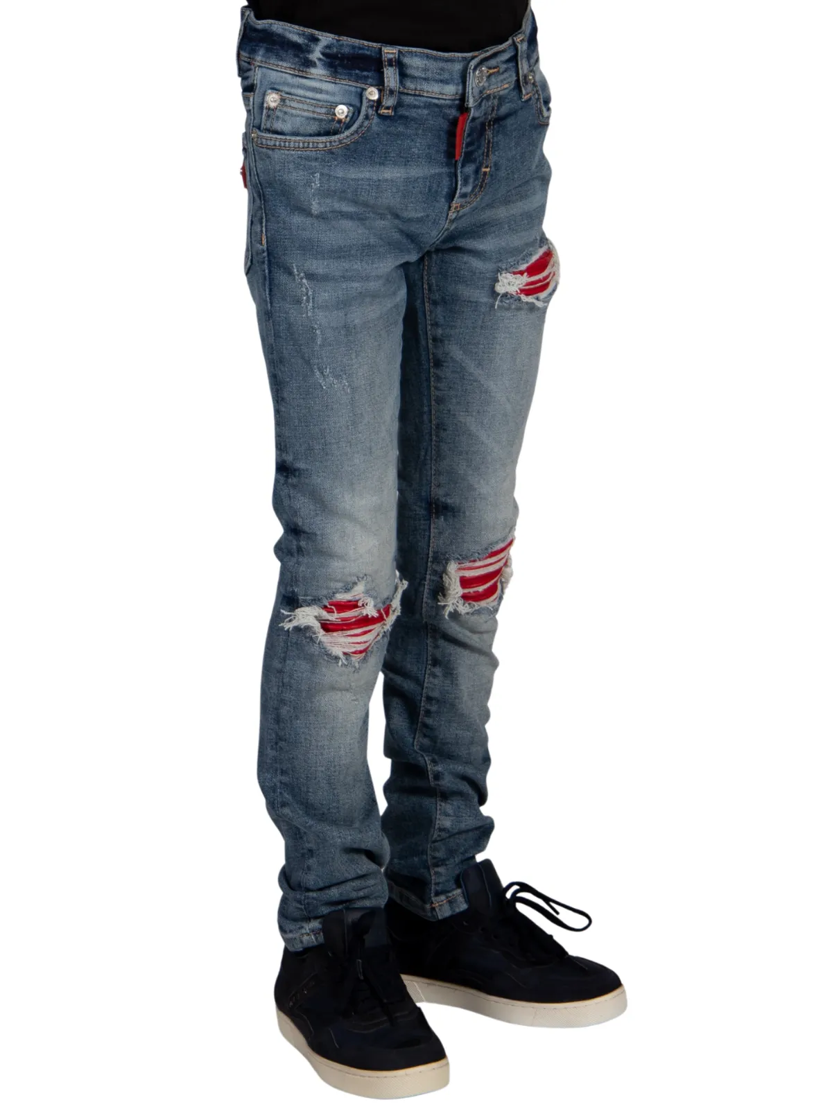 RED RIPPED BIKER JEANS KIDS | DENIM