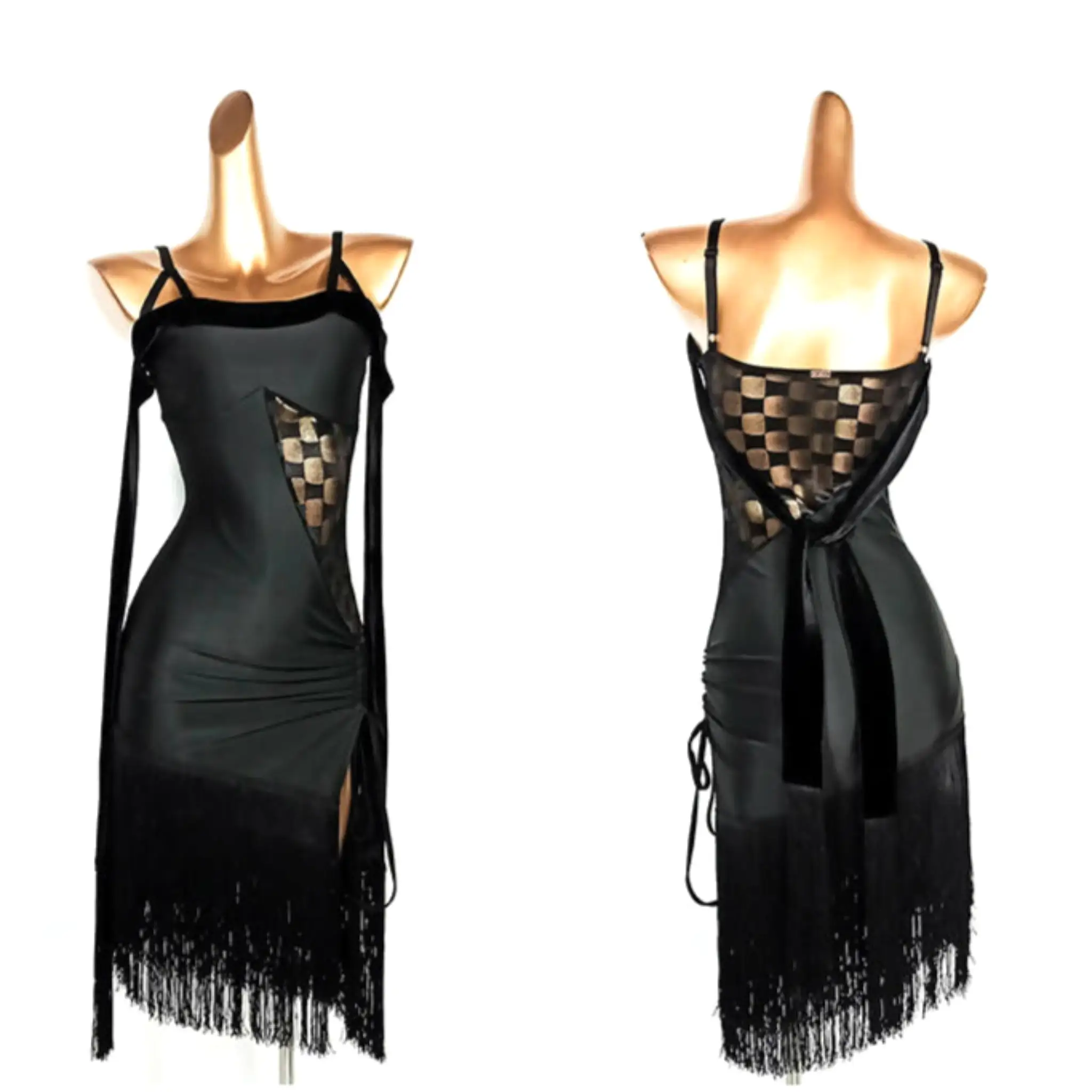 Rhythmic Black Fringe Latin Dress | ADL46