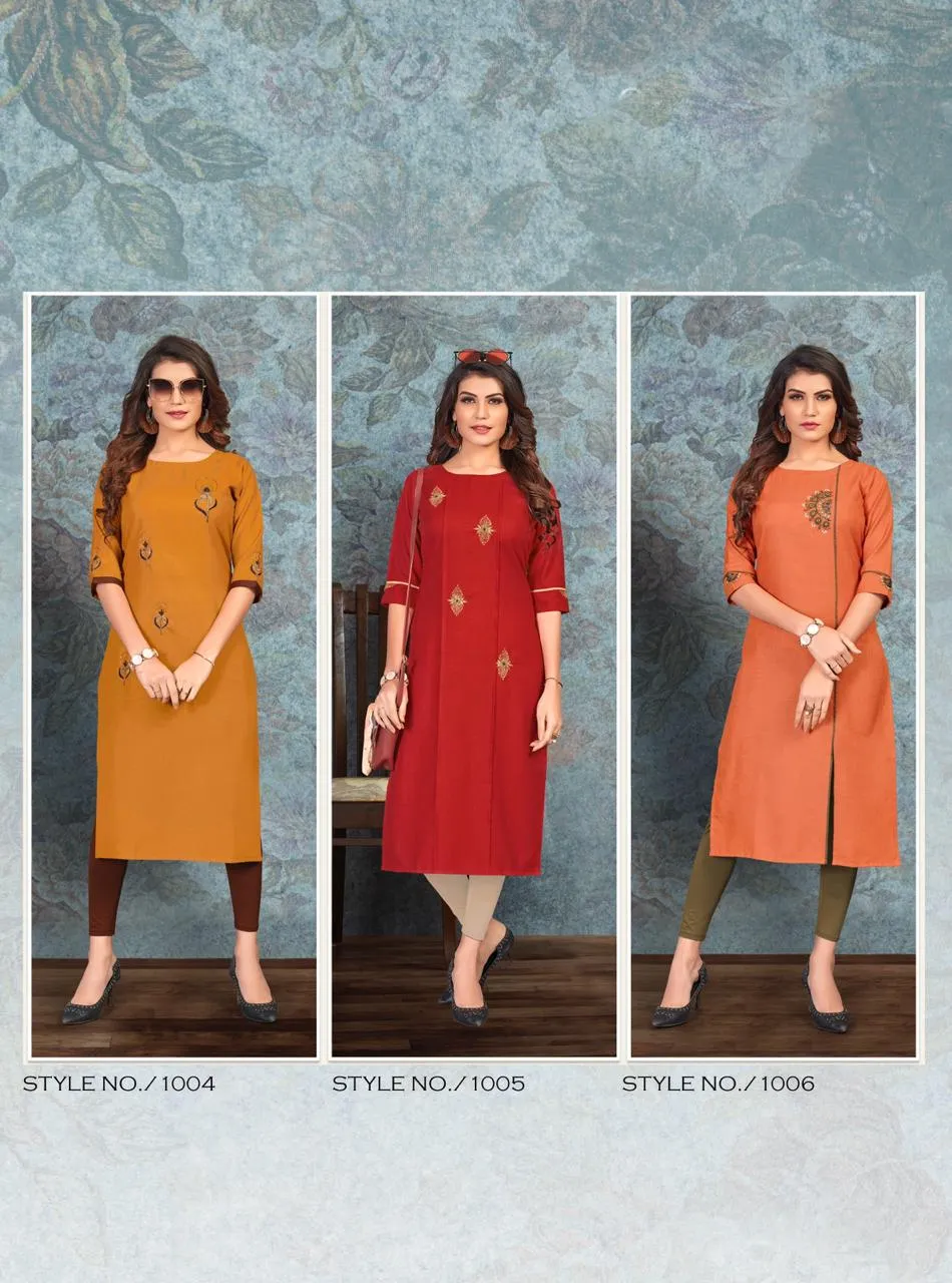 RIJIYA TRENDS DREAM MAGIC SLUB WITH HAND WORK KURTI COLLECTION