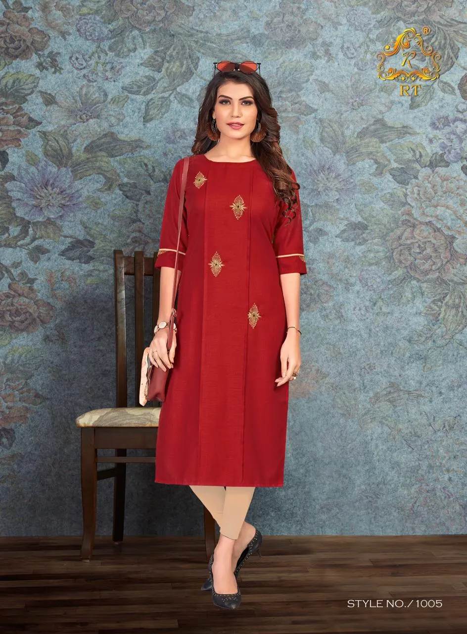 RIJIYA TRENDS DREAM MAGIC SLUB WITH HAND WORK KURTI COLLECTION