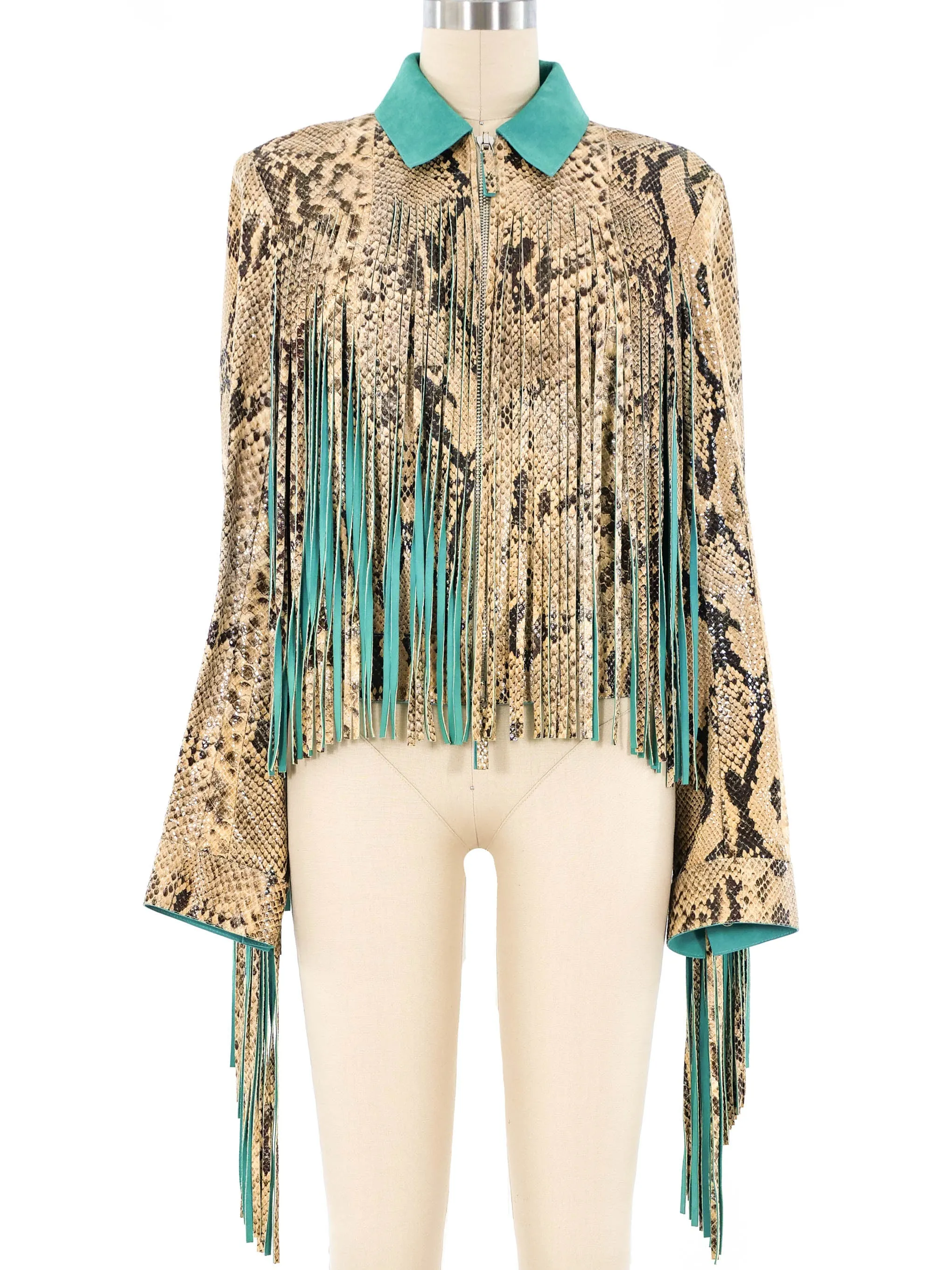 Roberto Cavalli Snake Print Fringed Jacket