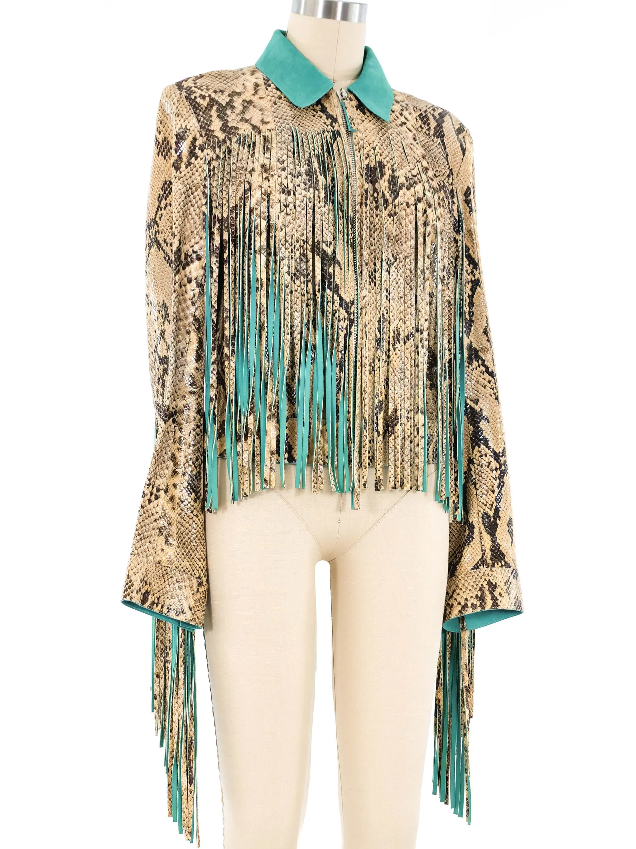 Roberto Cavalli Snake Print Fringed Jacket