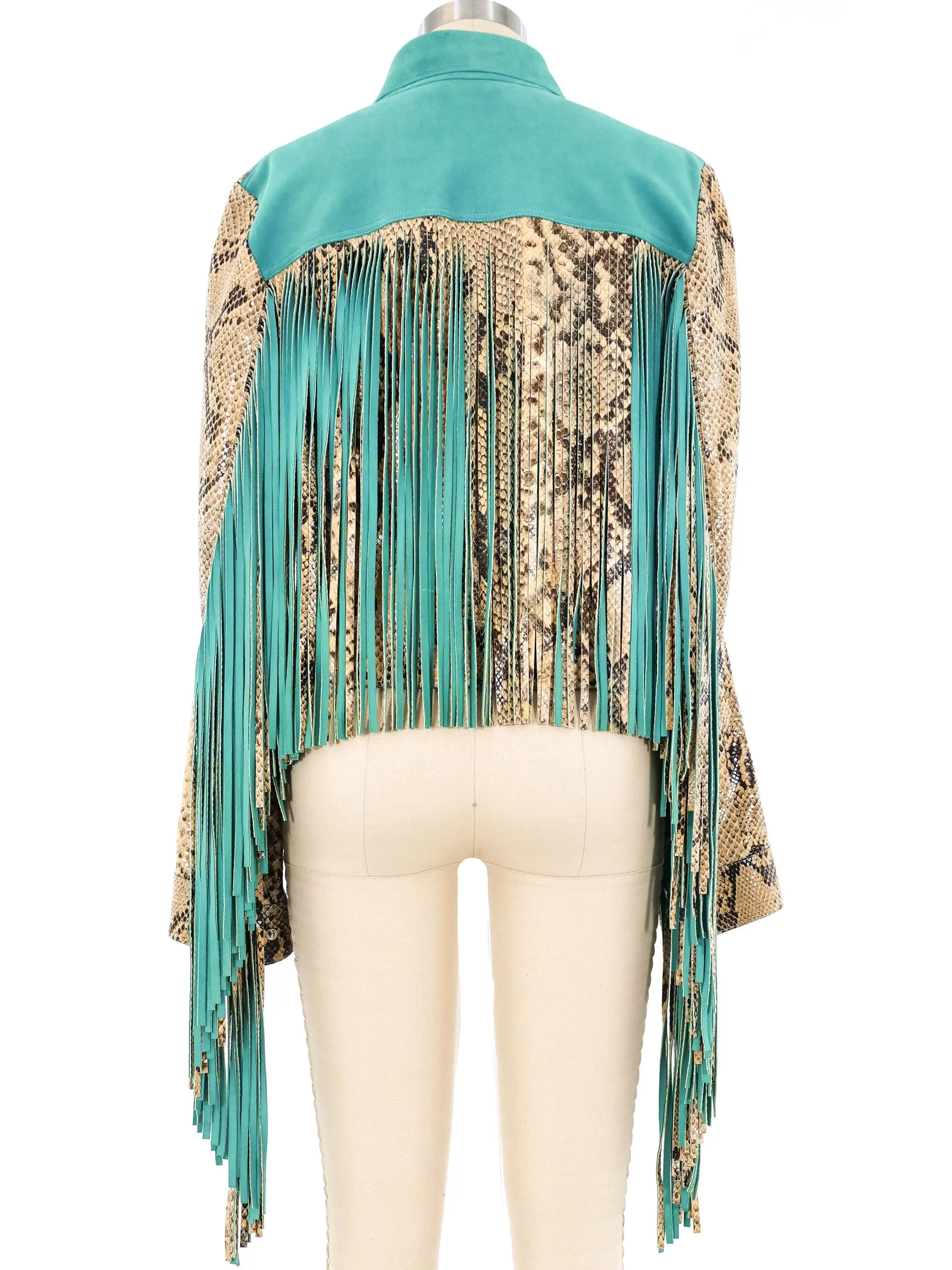 Roberto Cavalli Snake Print Fringed Jacket