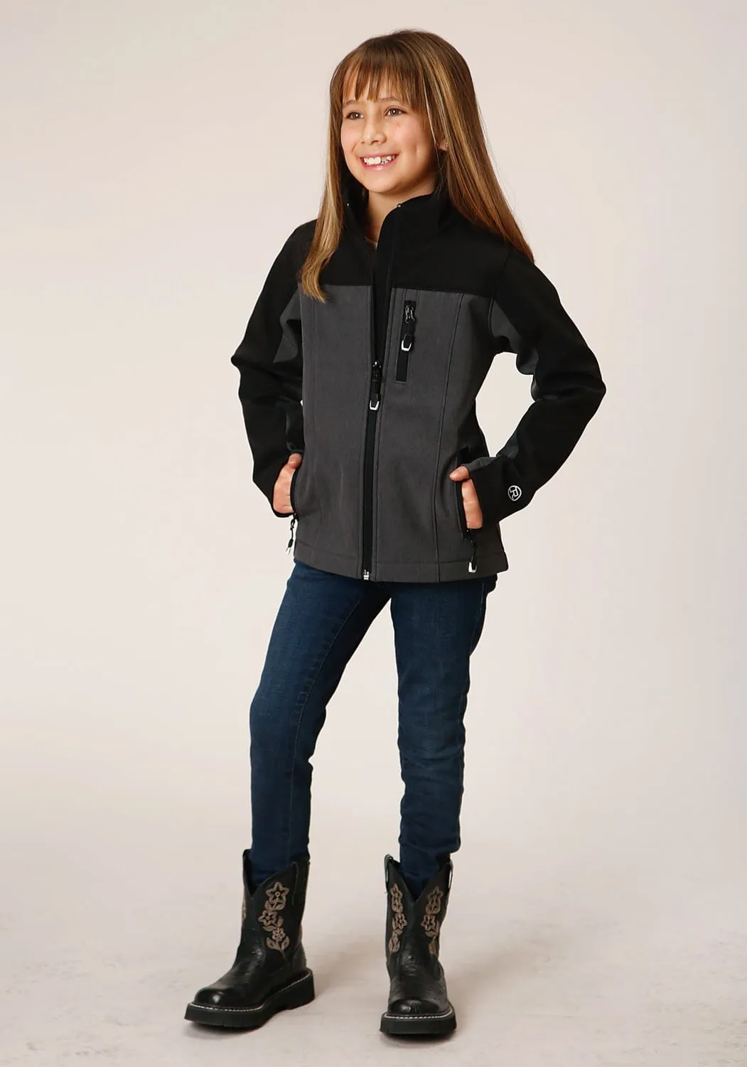 Roper Girls Technical Grey/Black Polyester Softshell Jacket