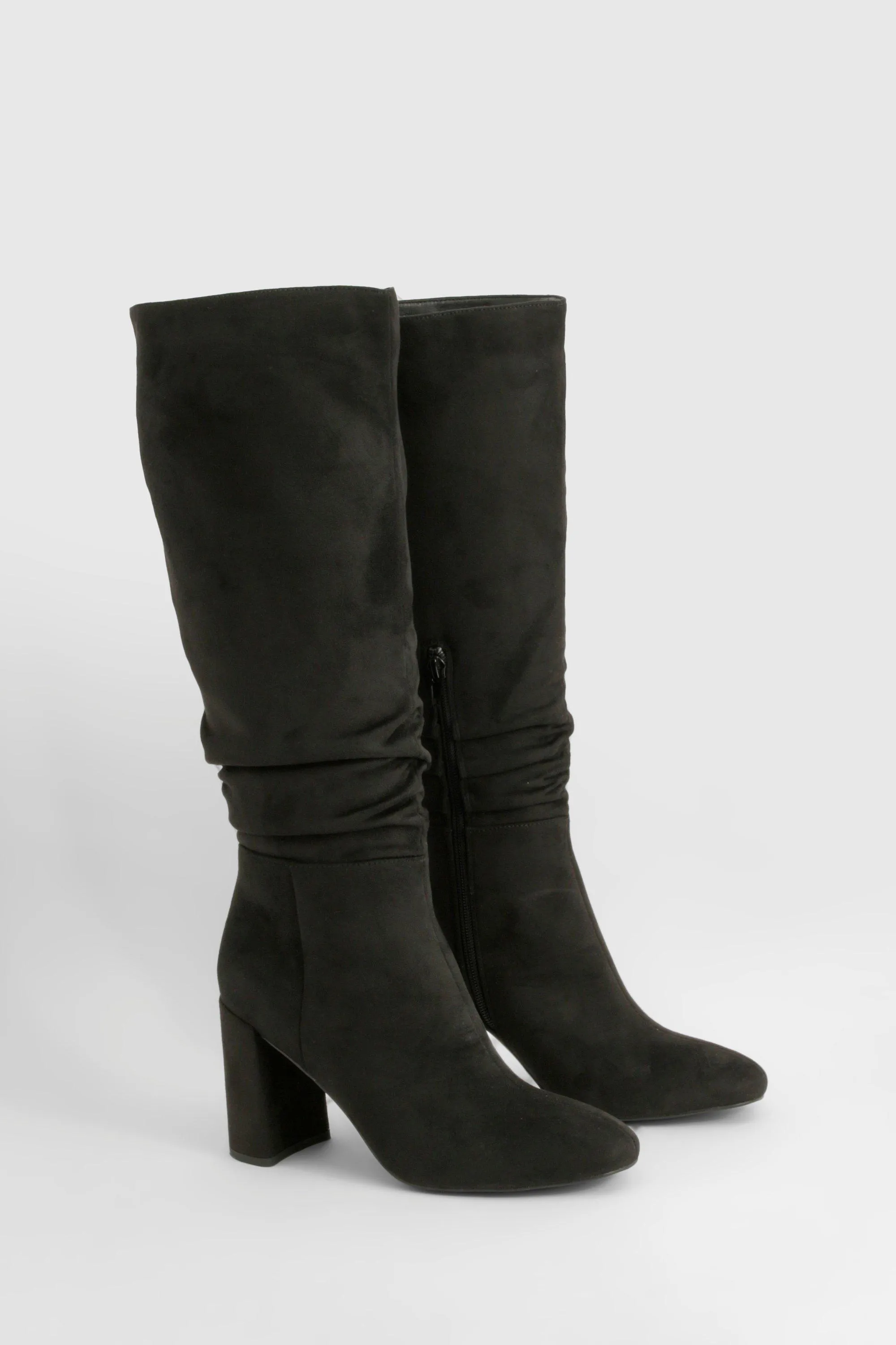 Ruched High Block Heeled Knee High Boots