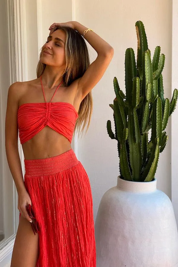 Ruched Tube Top Red