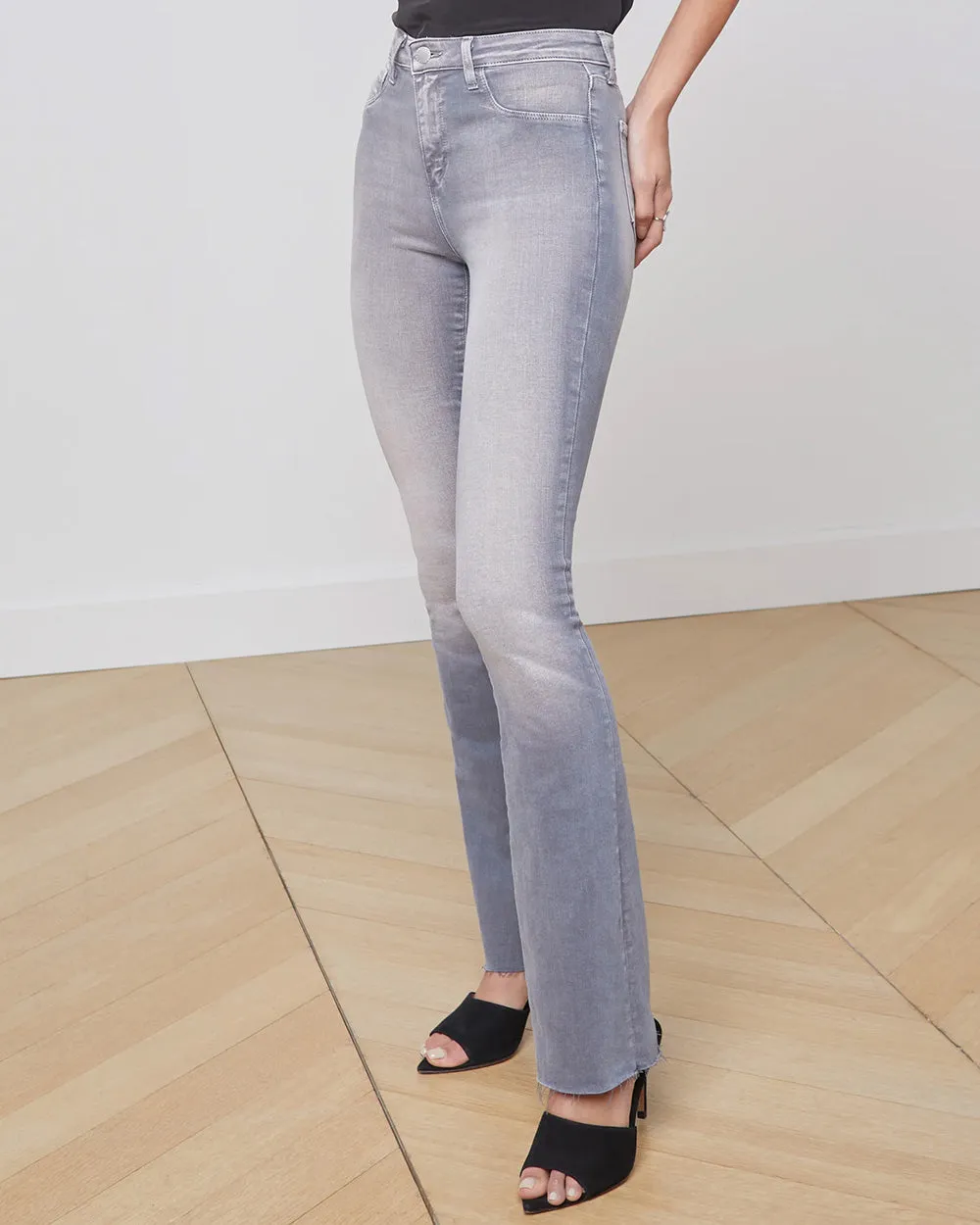 Ruth High Rise Straight Raw Hem Jean in Cool Grey